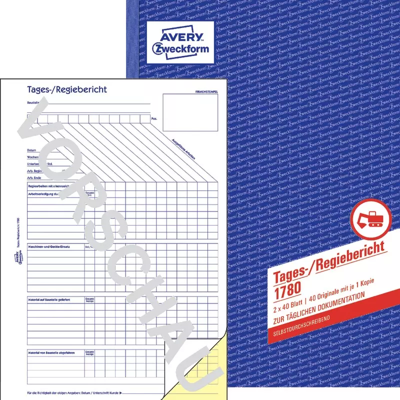 AVERY® Zweckform Tages-/Regiebericht 1780, A4, selbstdurchschreibend, 2x40 Blatt