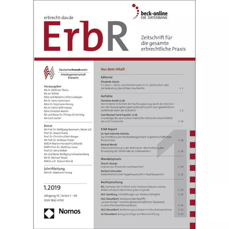 ErbR - Zeitschrift für die gesamte erbrechtliche Praxis - Abonnement