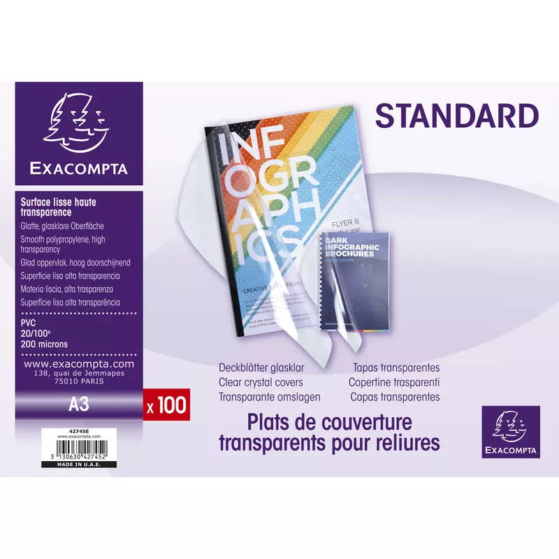 100er Packung Einbanddeckel aus PVC 200µ, für DIN A3 - Kristall