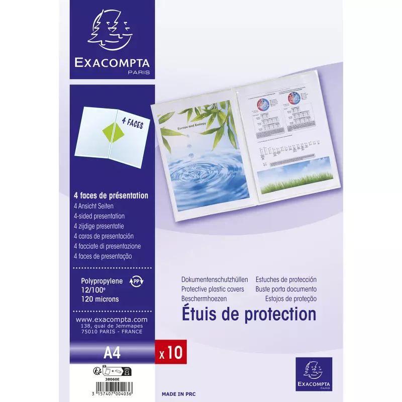 Packung mit 10 Dokumentenschutzhüllen 2-teilig aus PP 120µ, für Format DIN A4 - Kristall