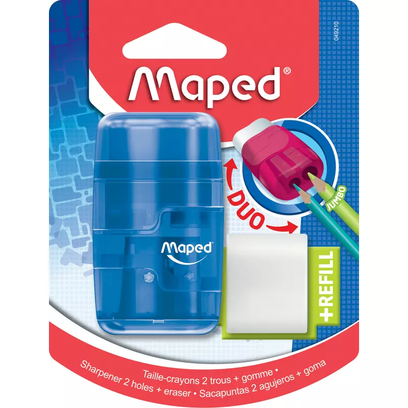 Radierer/ Anspitzer 2in1 CONNECT transluzent, 2 Stiftgrößen + Ersatzradierer