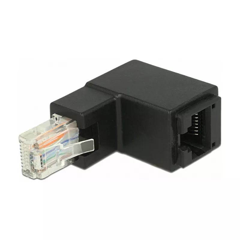 Adapter RJ45 Stecker oben gewinkelt zu RJ45 Buchse Cat.6 UTP