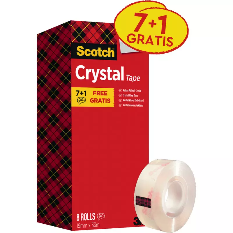 Spar-Set! Scotch® Crystal Klebeband, transparent, Vorteilspack, 8 Rollen, 19 mm x 33 m