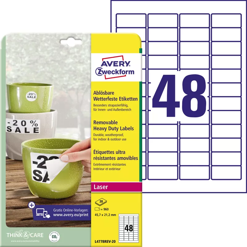 Avery Zweckf. Etikett 45,7x21,2mm ws 960 St.