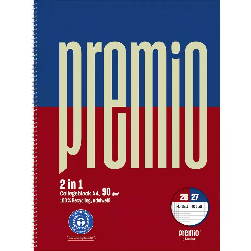 Staufen Premio Collegeblock Twice Lineatur 28+27 DIN A4, kariert + liniert