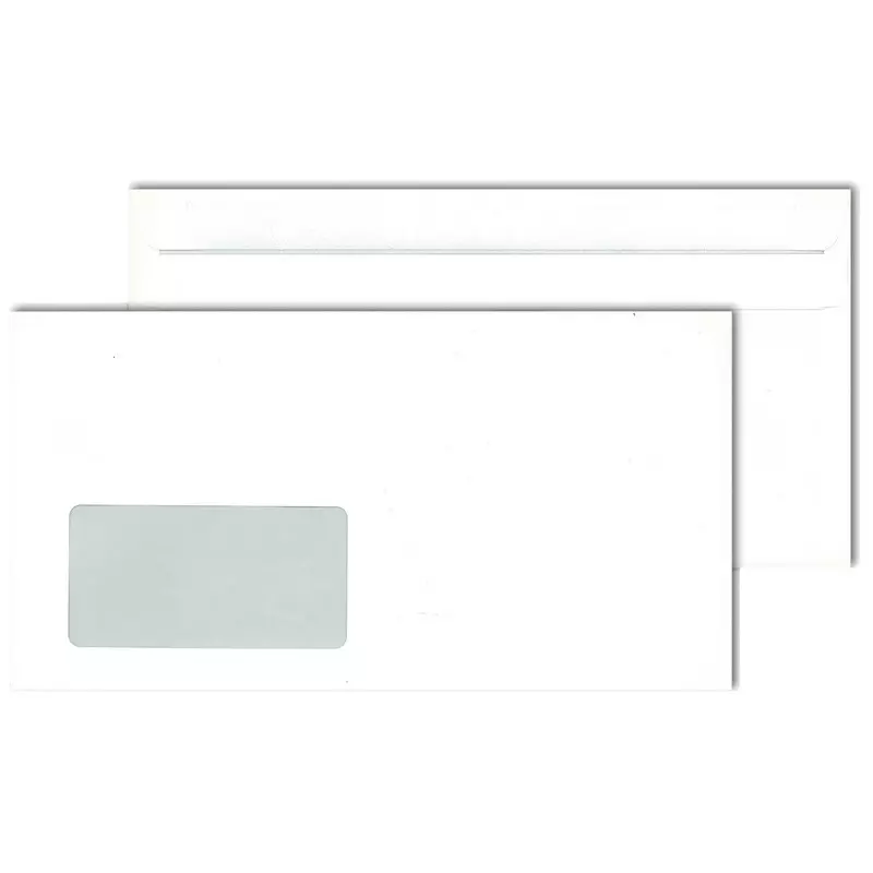 Briefumschlag Kompakt, 125 x 235 mm, weiß selbstklebend, mit Fenster 45 x 90 mm, 75 g/m², grauer Innendruck, Pack: 1.000 Stück