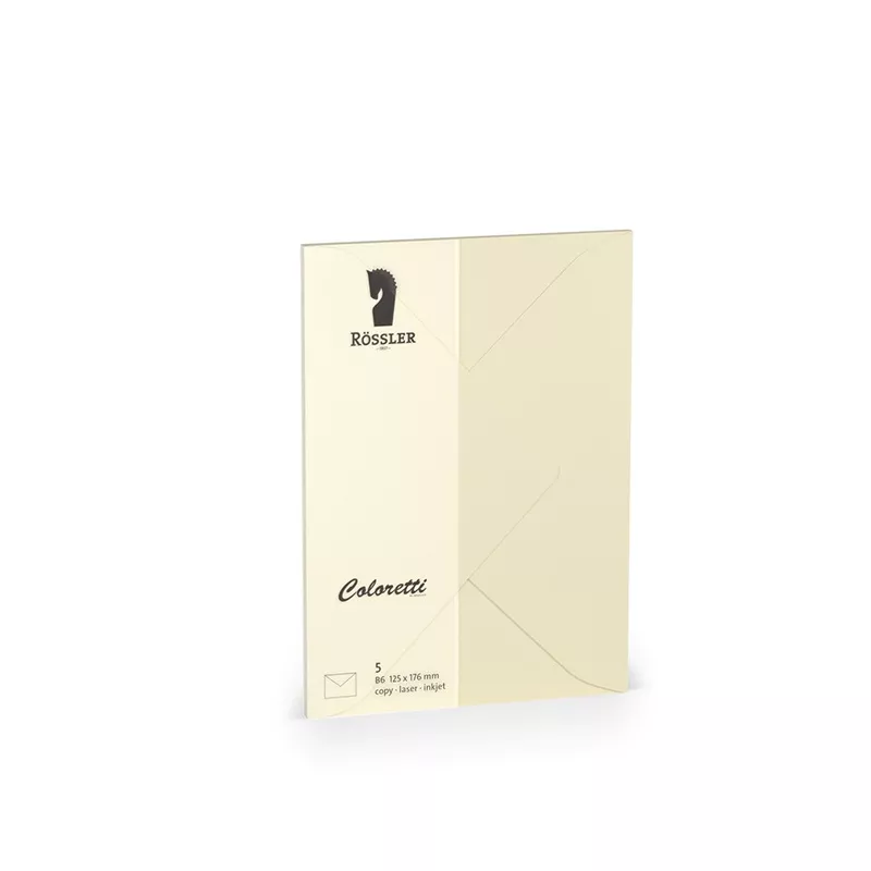 Briefumschlag Coloretti, B6, 80g/m², nassklebend, 5 Stück, creme RÖSSLER 220720512