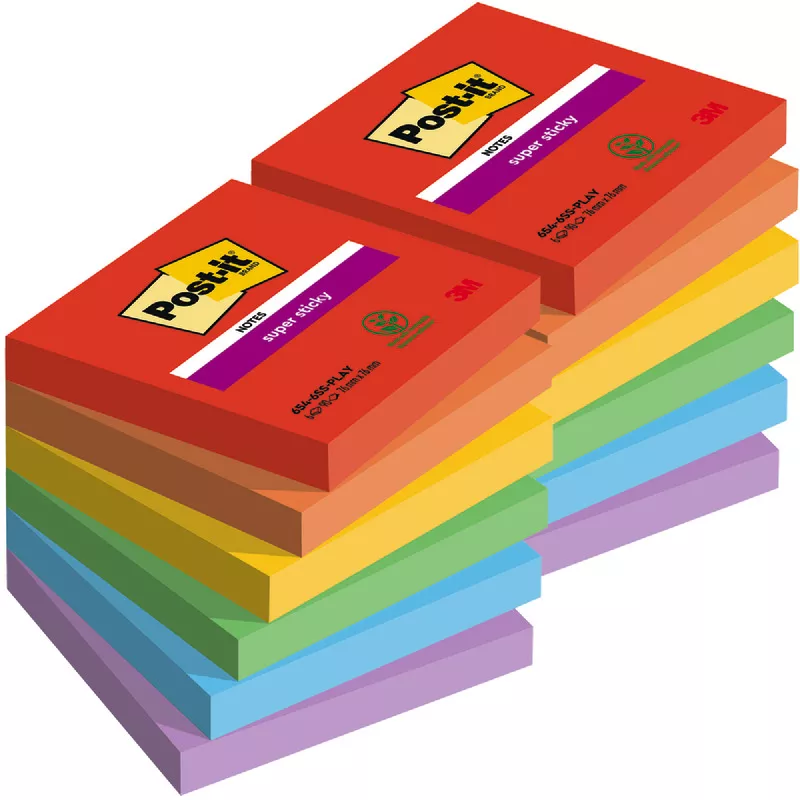 Spar-Set! 2 x 6 Blöcke Post-it® Haftnotizen Super Sticky Notes 76 x 76 mm, farbsortiert
