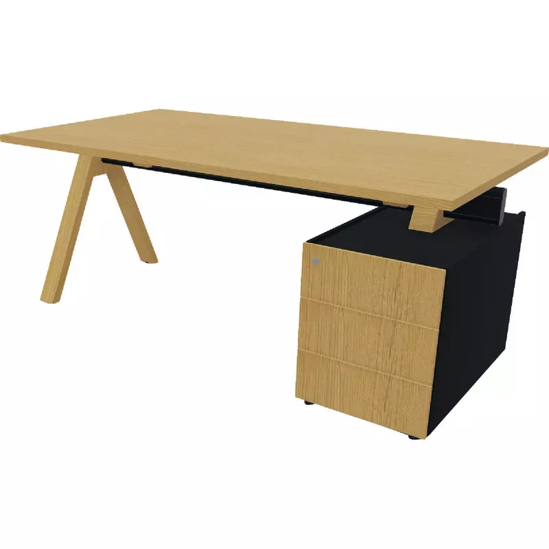 mdd  Schreibtisch Viga inkl. Container rechts, Gestell Eiche natur, B x H x T: 1.800 x 740 x 1.000 mm