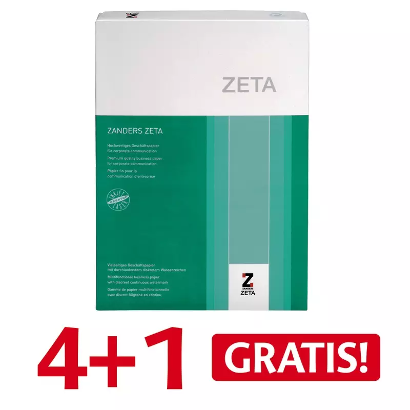 4 + 1 GRATIS! 5 Pack Hartpost-Papier Zeta mit Wasserzeichen, DIN A4, 80 g/m², Pack: 500 Blatt