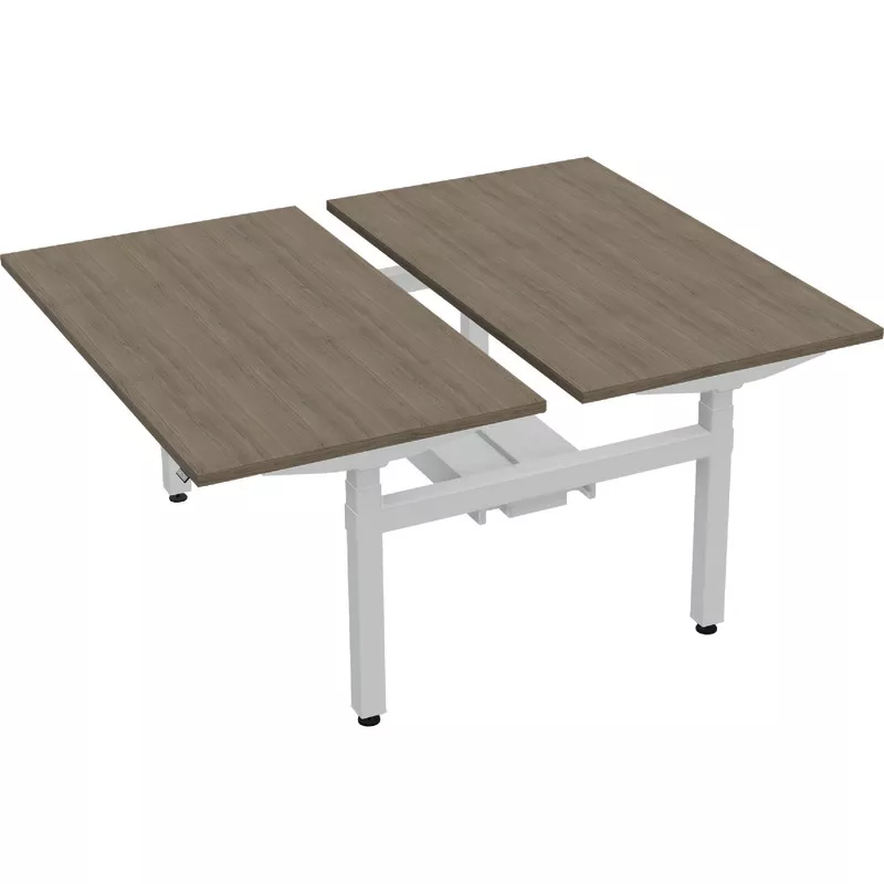 .MDD Arbeitsplatz OGI_Drive, Arbeitsplatz für zwei Personen, Gestell weiß, Tischplatte Eiche grau, BxTxH 140x169x70 cm
