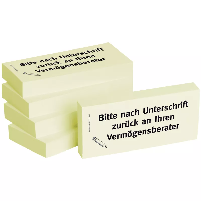 Haftnotiz nach Unterschrift an Vermögensberater, 75x35mm, 5x100 Blatt BIZSTIX 1301010113