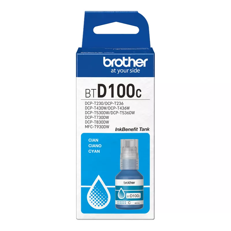 Brother BTD100C - 48.8 ml - mit hoher Kapazitt - Cyan - original - hngende Box - Nachflltinte - fr Brother DCP-T530DW, DCP-T730DW, MFC-T930DW