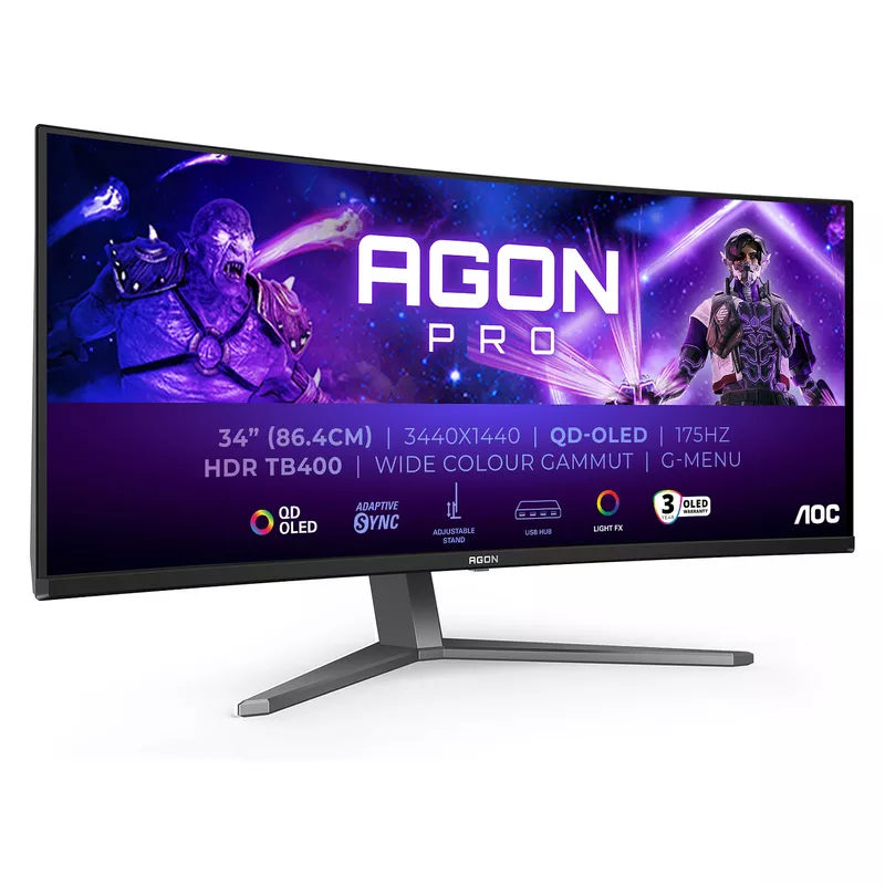 86,36cm/34 (3440x1440) AOC AGON PRO AG346UCD OLED HDR400 TrueBlack 0,03ms 175Hz 2xHDMI DP Speaker DarkGrey