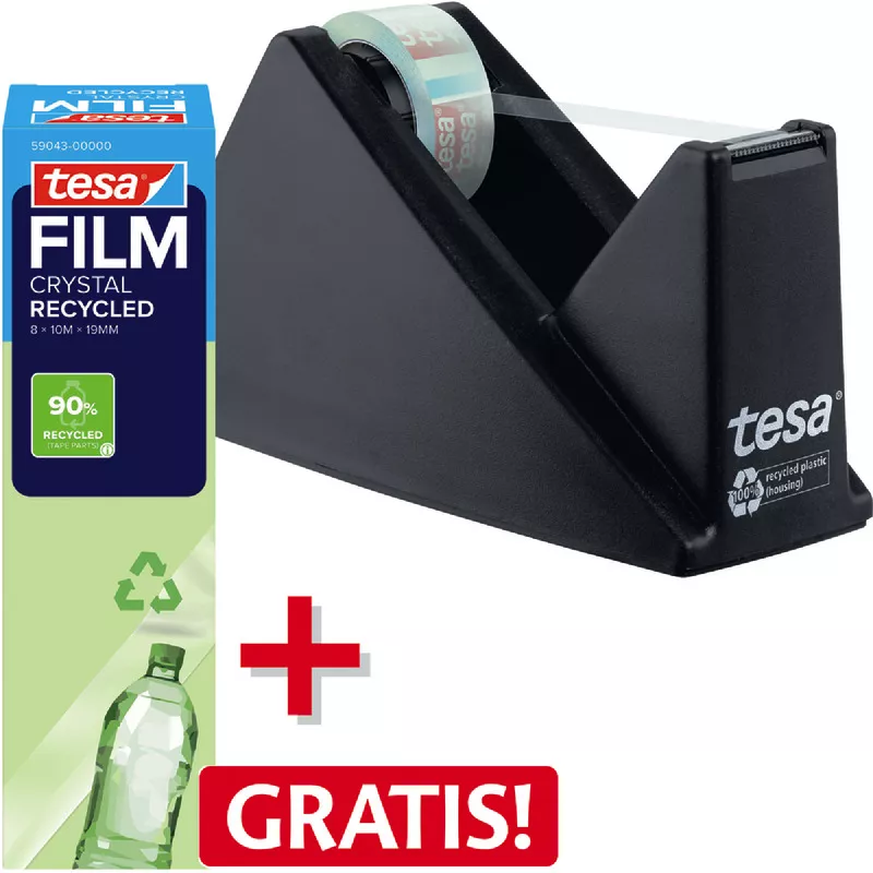 AKTION! tesa Tischabroller ECONOMY RECYCLED + 8 Rollen tesafilm CRYSTAL RECYCLED 19 mm x 10 m GRATIS