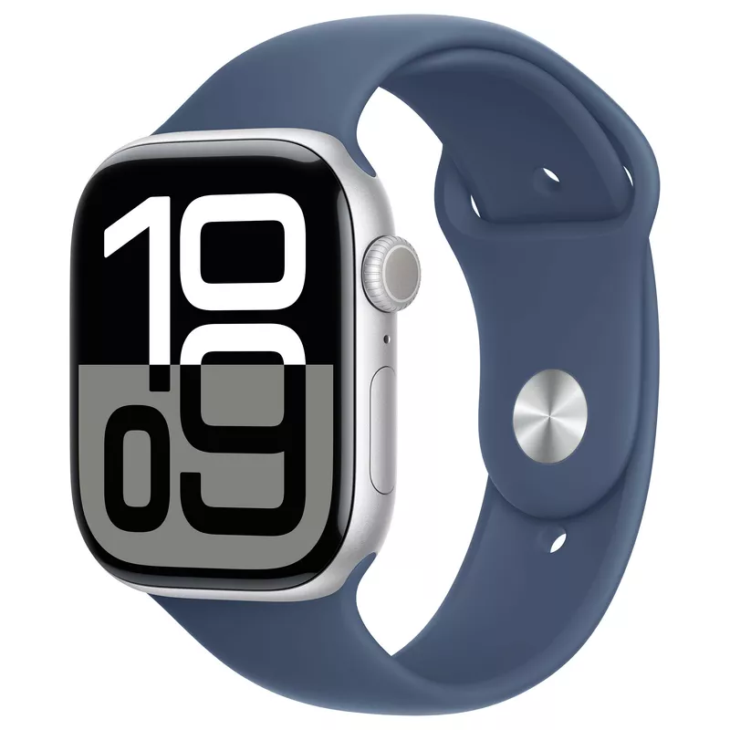 APPLE Watch Series 10 GPS 46mm Silver Aluminium Case with Denim Sport Band - S/M