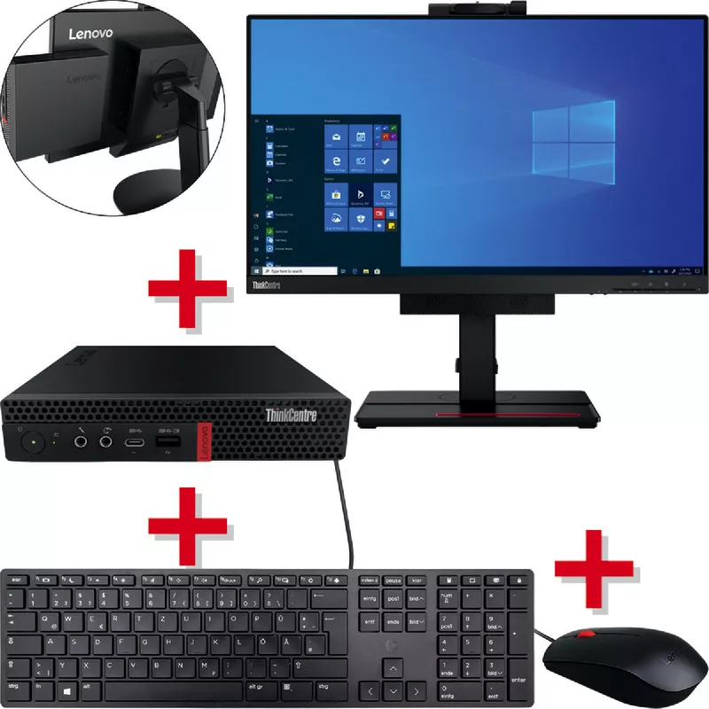 Refurbished kompletter Arbeitsplatz Lenovo ThinkCentre M720/920q + 24" Monitor + Maus + Tastatur, Gold