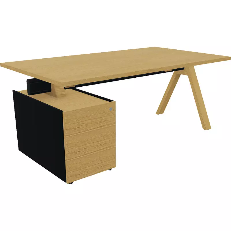 mdd  Schreibtisch Viga inkl. Container links, Gestell Eiche natur, B x H x T: 1.800 x 740 x 1.000 mm