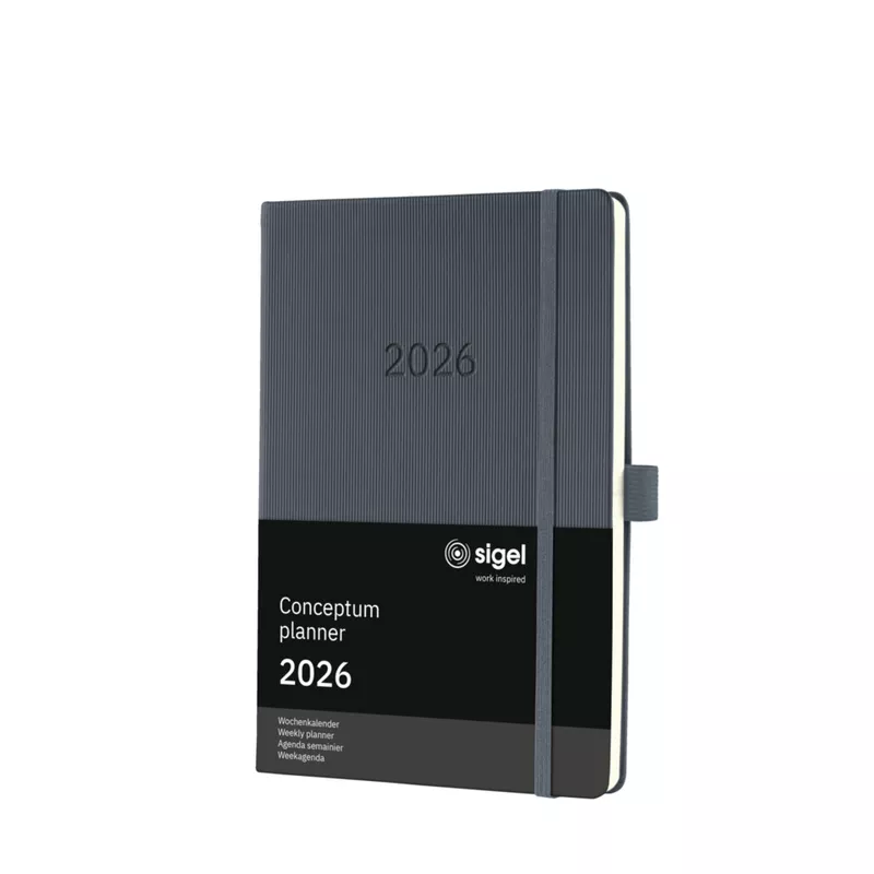 Buchkalender Conceptum 2026, A5, 1W/2S, Hardcover, dunkelgrau SIGEL C2666