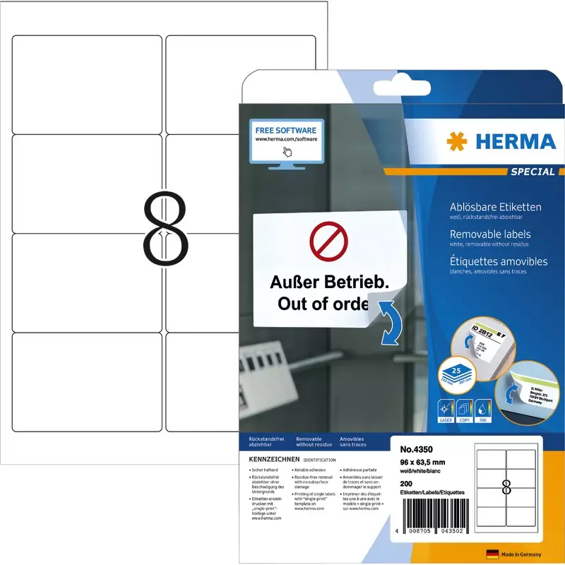 HERMA Etiketten 4350, B x H: 96 x 63,5 mm, weiß ablösbar