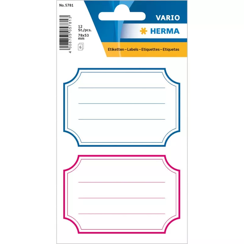Etiketten permanent, 78x53mm, liniert, rot/blau HERMA 5781