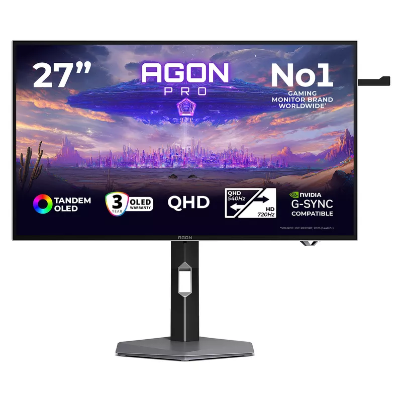 67,3 cm (26.5) 2560 x 1440 Pixel AOC AGP277QKDC 16:9 Quad HD OLED 0,03 ms 720 Hz HDR DisplayPort HDMI USB-Hub Pivot Height VESA Speaker