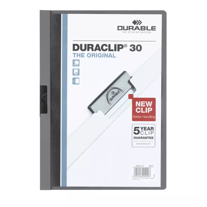 Durable Klemmmappe DURACLIP 30 A4 Hartfolie dunkelgrau