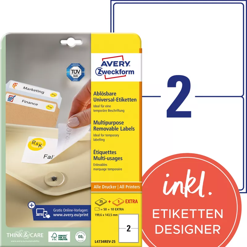 Avery Zweckf. Etikett 199,6x143,5mm ws 60 St.