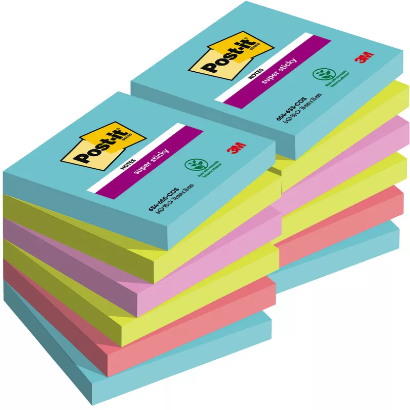 Spar-Set! 2 x 6 Blöcke Post-it® Haftnotizen Super Sticky Notes 76 x 76 mm, farbsortiert
