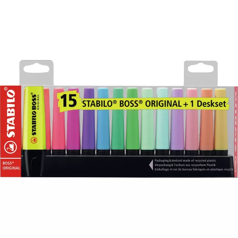STABILO BOSS Textmarker ORIGINAL Pastel, 15er Tischset