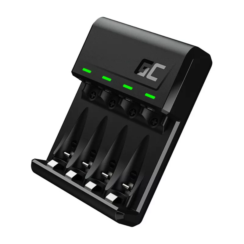 Green Cell Akku Ladegerät VitalCharger Ni-MH AA/AAA MicroUSB/USB-C Port Schwarz