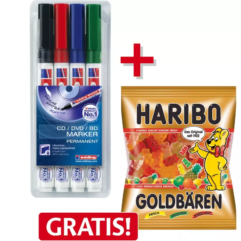 edding CD/DVD/BD Permanentmarker 8400, Etui mit 4 farbsortierten Stiften
