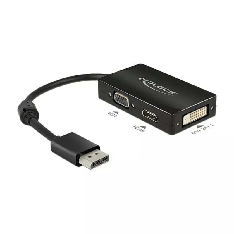 Adapter DisplayPort 1.2 Stecker zu VGA / HDMI / DVI Buchse Passiv schwarz