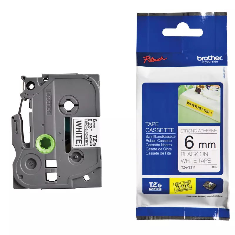 brother Spezialband TZe-S211, schwarz/weiß, 6 mm