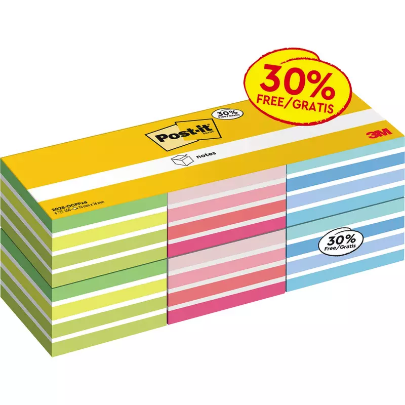 Post-it® Notes Würfel, Verschiedene Farben, 76 mm x 76 mm, 450 Blatt/Block, 6 Blöcke/Packung
