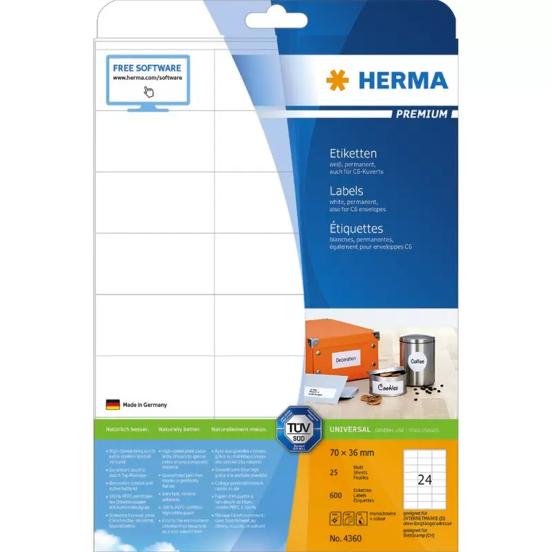 HERMA PREMIUM Etiketten 4360, B x H: 70 x 36 mm, weiß
