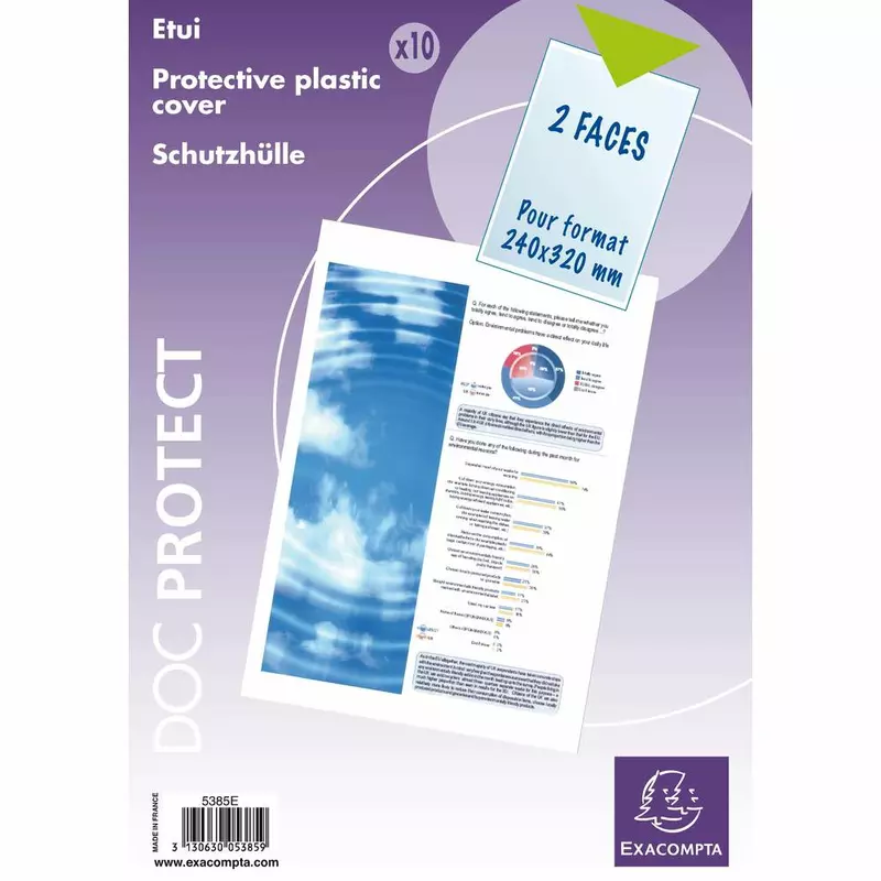 Packung mit 10 einfachen Dokumentschutzhüllen 24x32cm, PVC glatt 200µ - Kristall