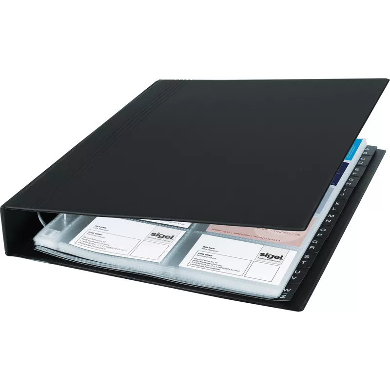 Sigel Visitenkarten-Ringbuch max. 400Karten 20Hüllen sw