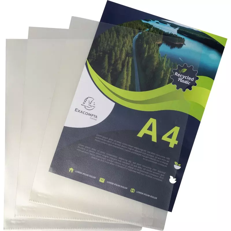 EXACOMPTA Sichthüllen Forever® Recycled PP, 0,12 mm, oben/rechts offen, DIN A4, transparent, Packung: 100 Stück