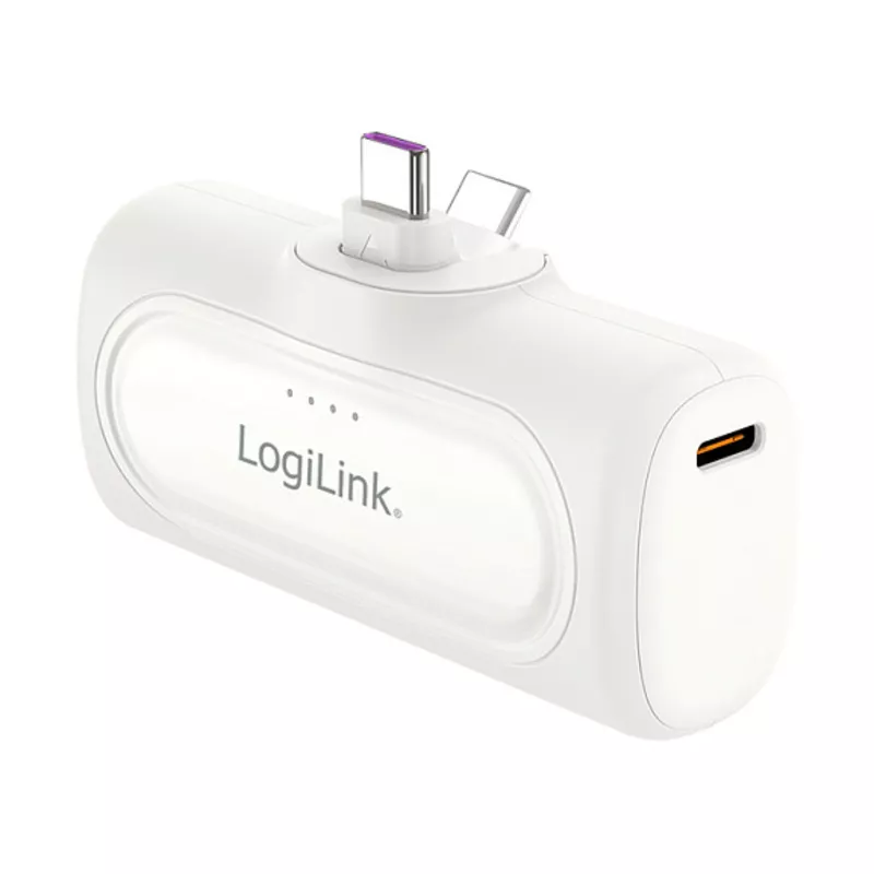 Logilink Mobile Power Bank, LiPo, 5000 mAh, built-in USB-C plug, white