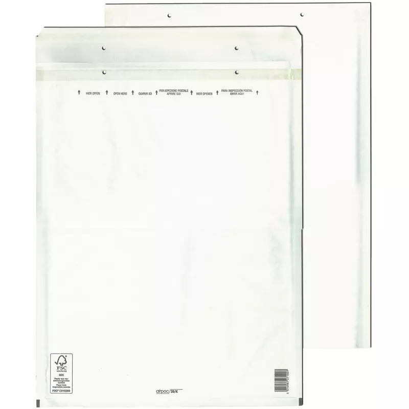 Luftpolstertaschen AIRPOC K20, haftklebend, weiß, 75 g/m², Innenmaß 350 x 470 mm, FSC-zertifiziert, Pack: 10 Stück