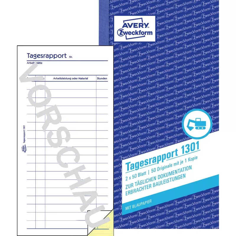 AVERY® Zweckform Tagesrapport 1301, 105x200mm, mit Blaupapier, 2x50 Blatt