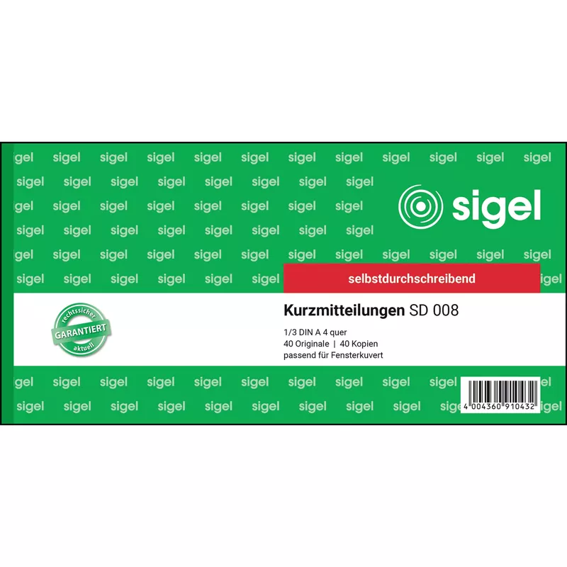 Sigel Kurzmitteilung 1/3 DIN A4 quer 2x40Blatt