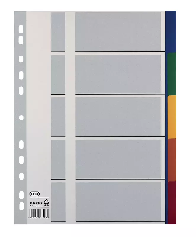 ELBA Farbige Kunststoff-Register, blanko, 5 Blatt