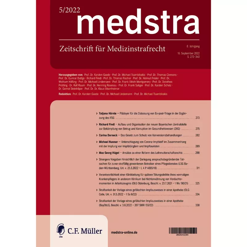 medstra -  Zeitschrift für Medizinstrafrecht - Abonnement
