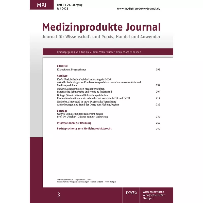 MPJ  -  Medizinprodukte Journal - Journal für Wissenschaft und Praxis, Handel und Anwender - Abonnement