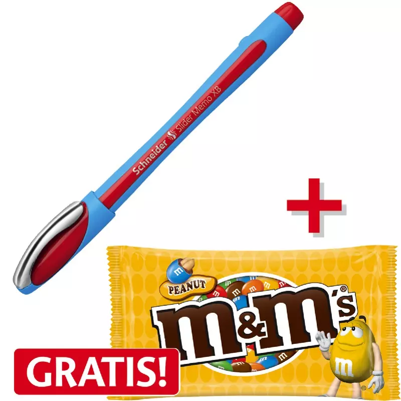 5 SCHNEIDER Kugelschreiber Slider memo XB, einer Farbe + m&m's Peanut GRATIS