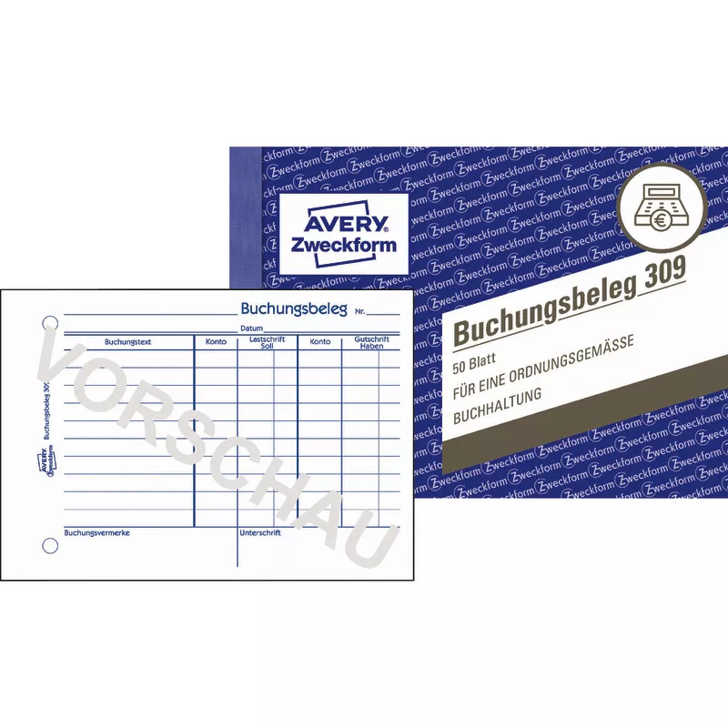 AVERY® Zweckform Buchungsbeleg 309, A6 quer, 50 Originale, 50 Blatt
