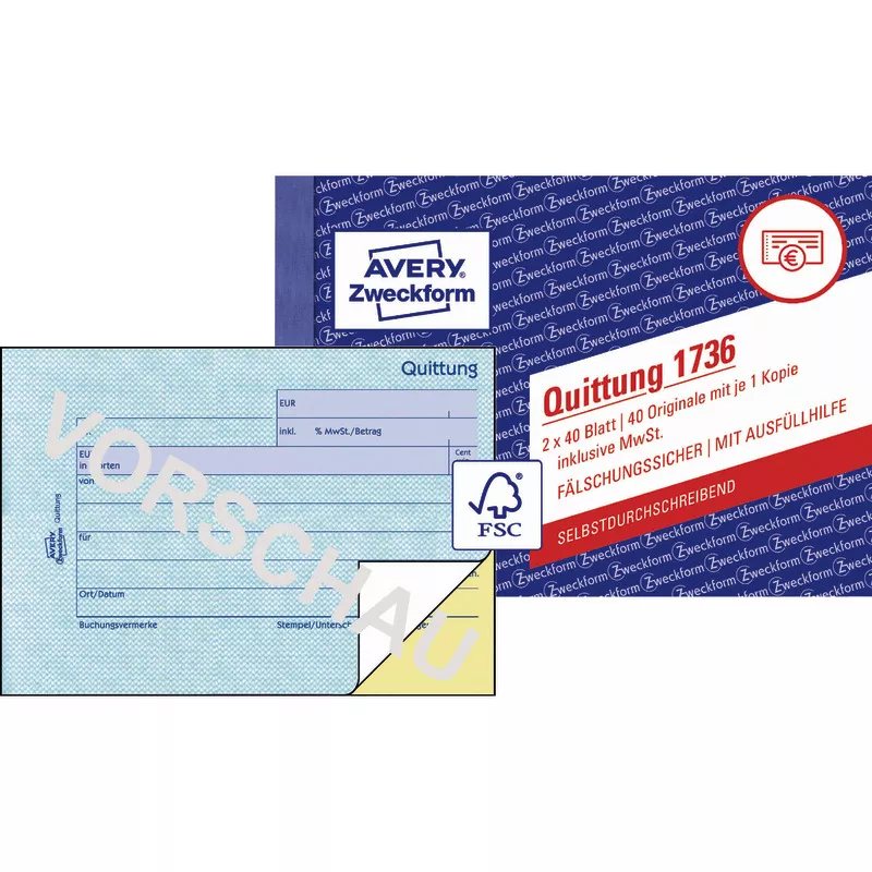 AVERY® Zweckform Quittung inkl. MwSt, Nr. 1736