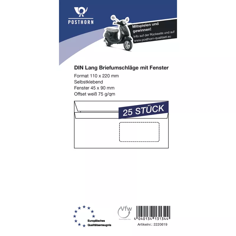 Posthorn Briefumschlag DL mF sk 75g ws 25 St.